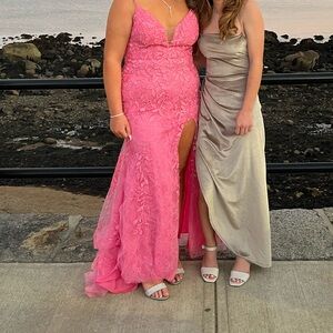 Elegant Pink Lace Evening Gown